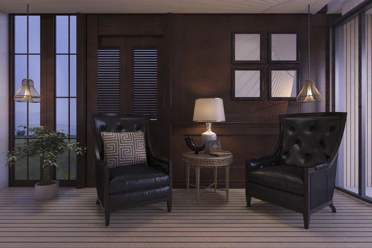 dark sofa in elegant interior