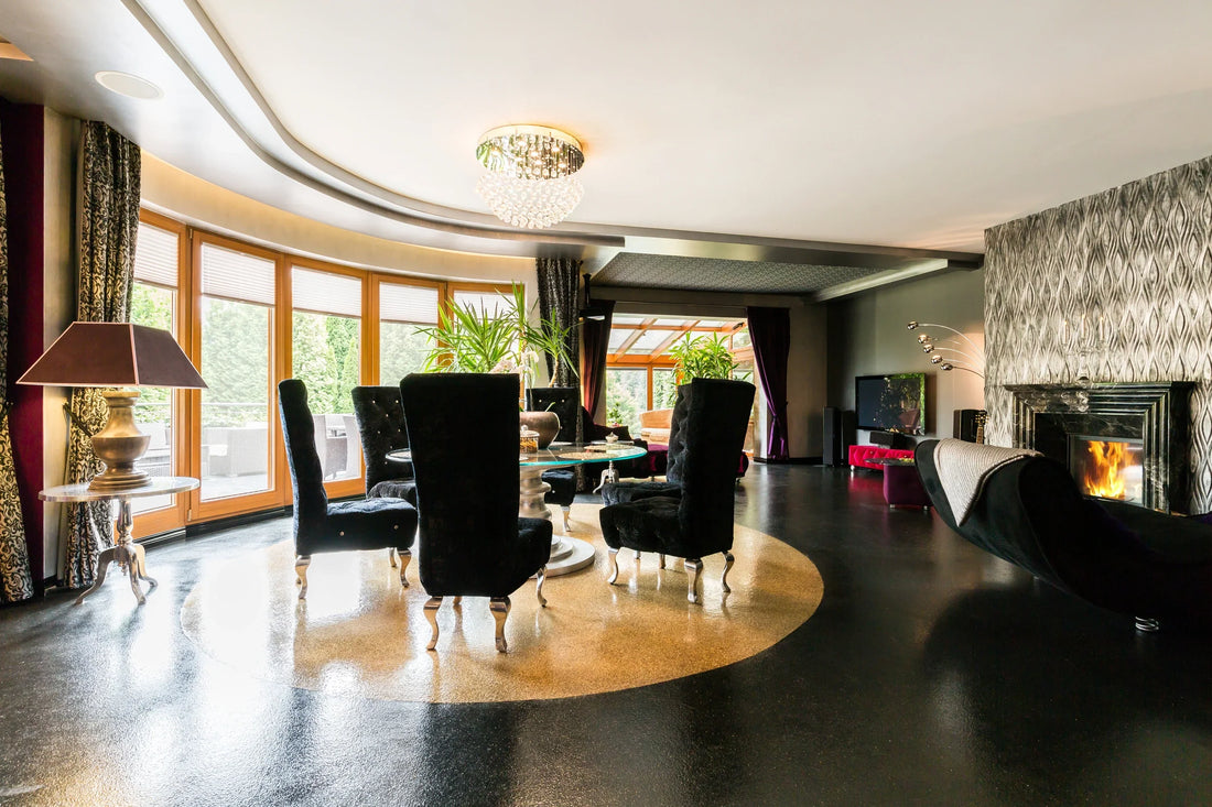 modern villa interior with sparkle floor