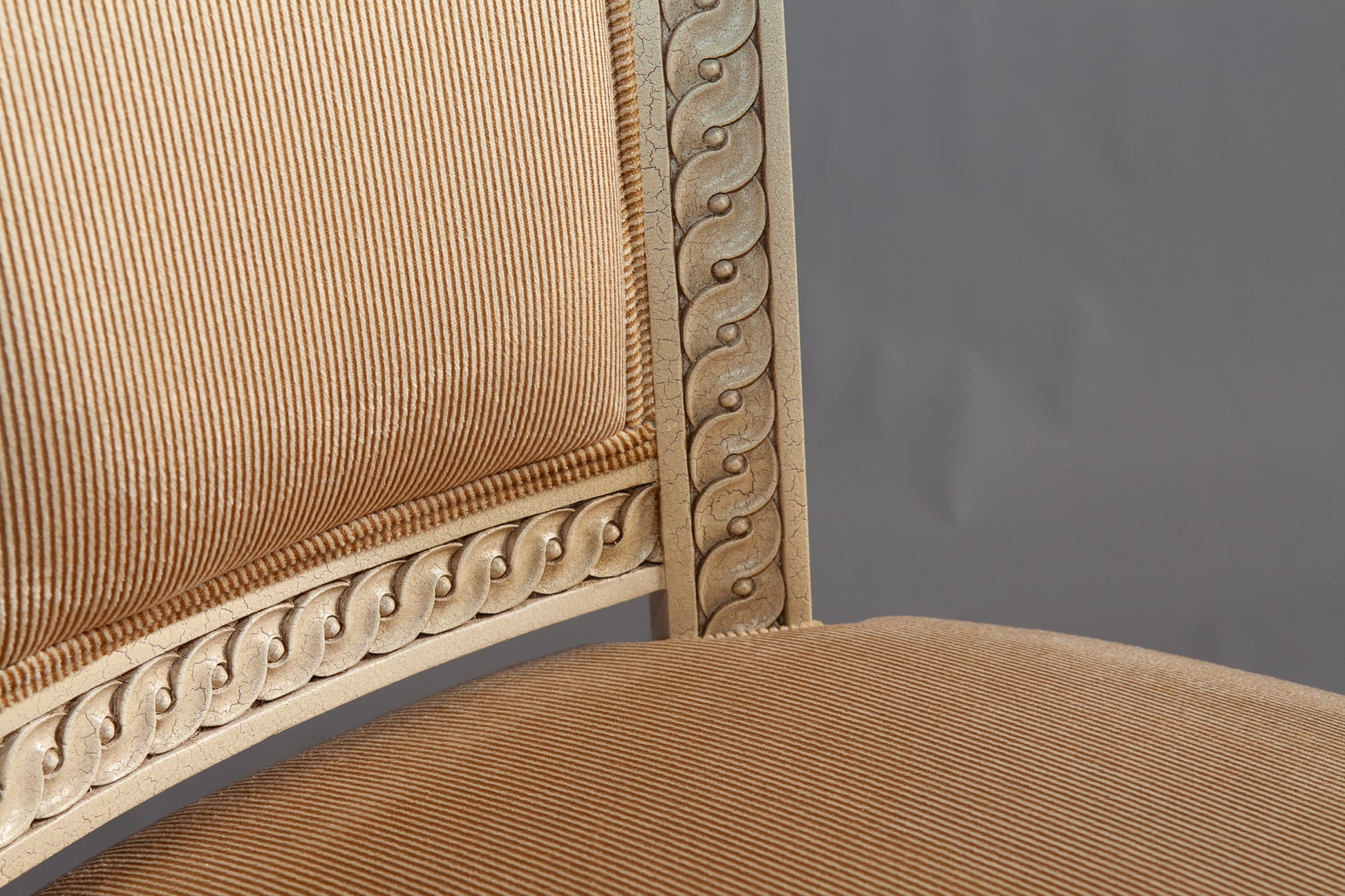 Front-facing image of the Paris high-back side chair with detailed carvings.