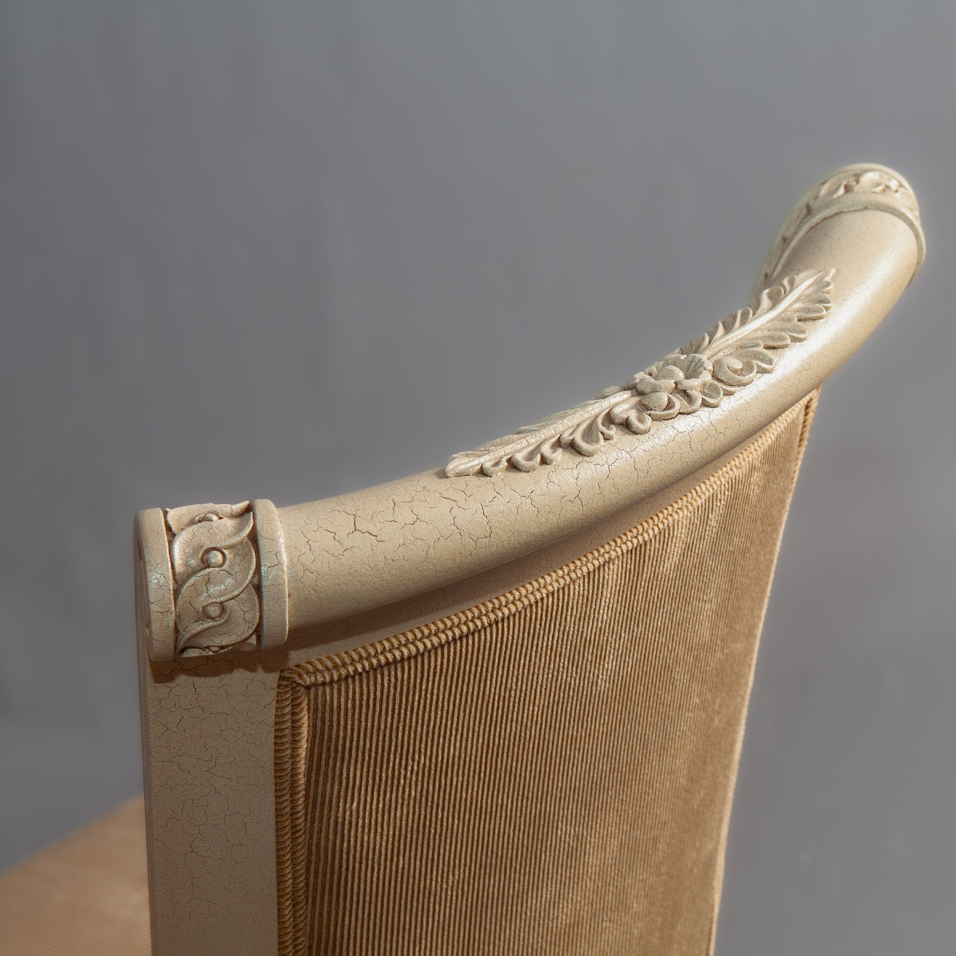 Paris high-back side chair with elegant carvings and upholstered seat.