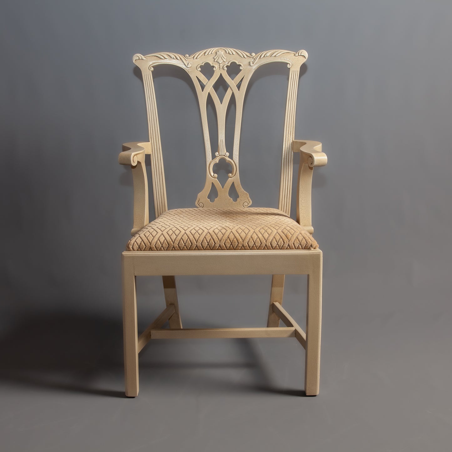 Rear view displaying the chair's back design and structural craftsmanship.