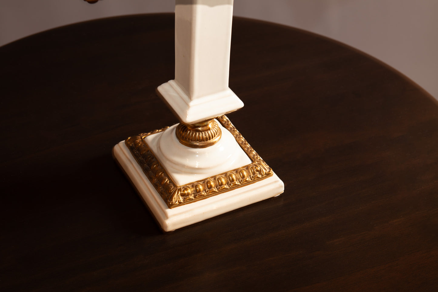 Detailed view of the Porcelain and Brass Candelabra, showcasing its detailed craftsmanship.