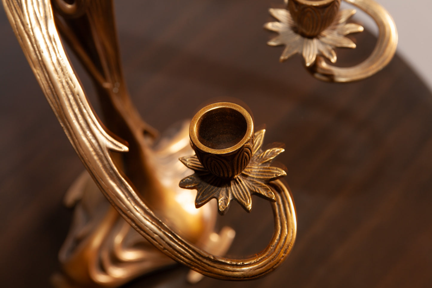 Close up view of Candle Holder of Brass Woman Candelabra