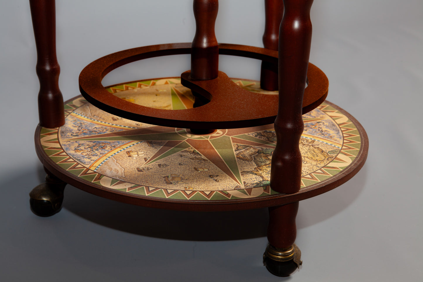 Top-down view highlighting the bar cart's spacious surface and craftsmanship.