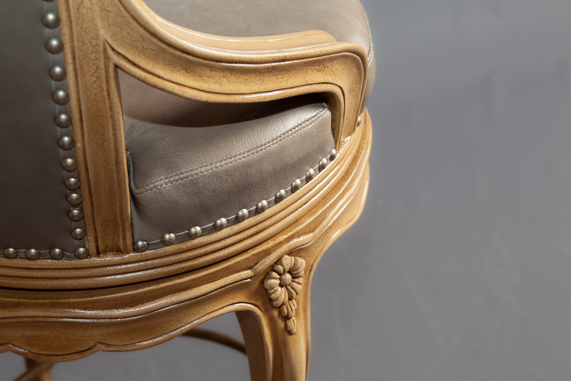 Close-up of intricate woodwork and fine details.
