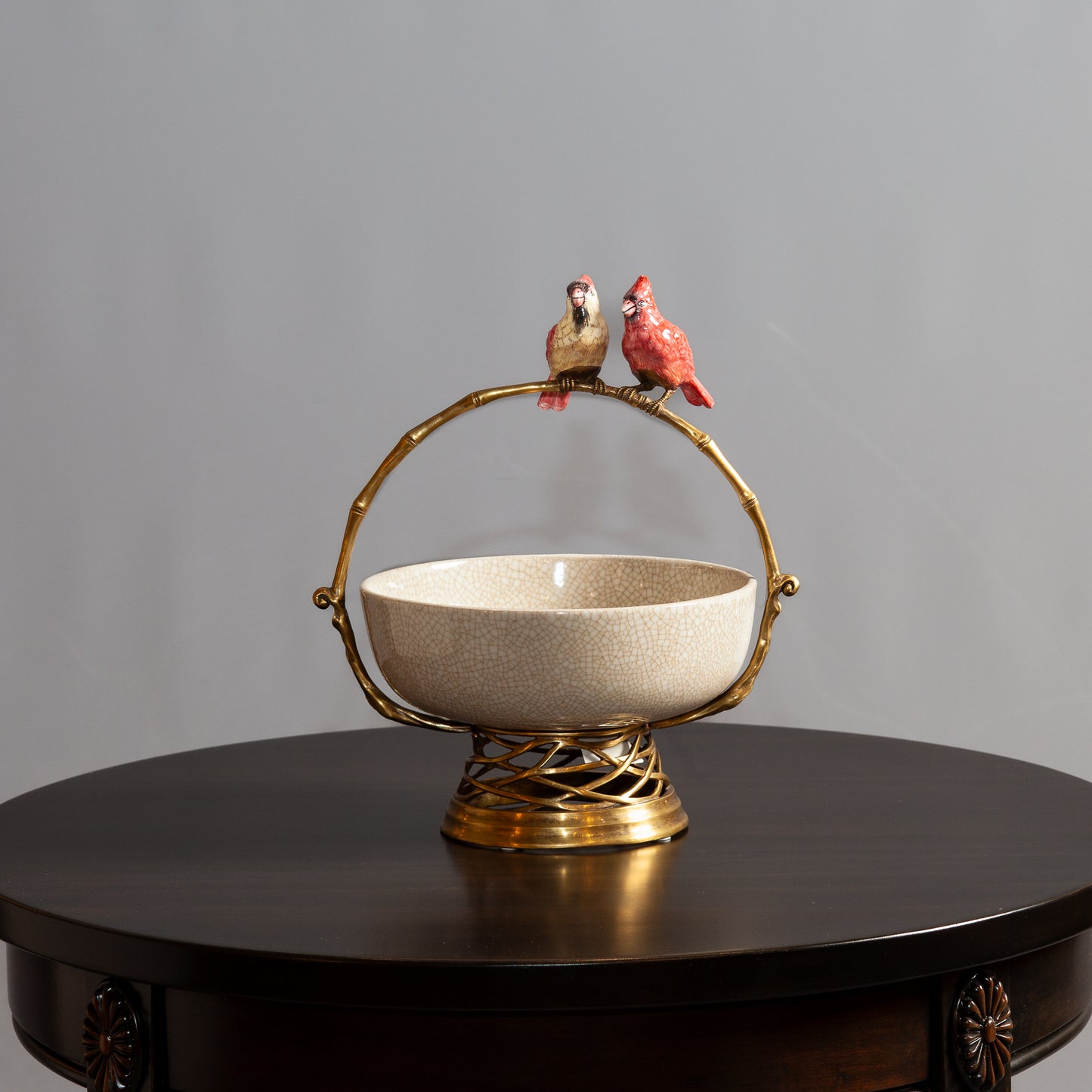 Ceramic Bowl with Cardinal Birds on Handle