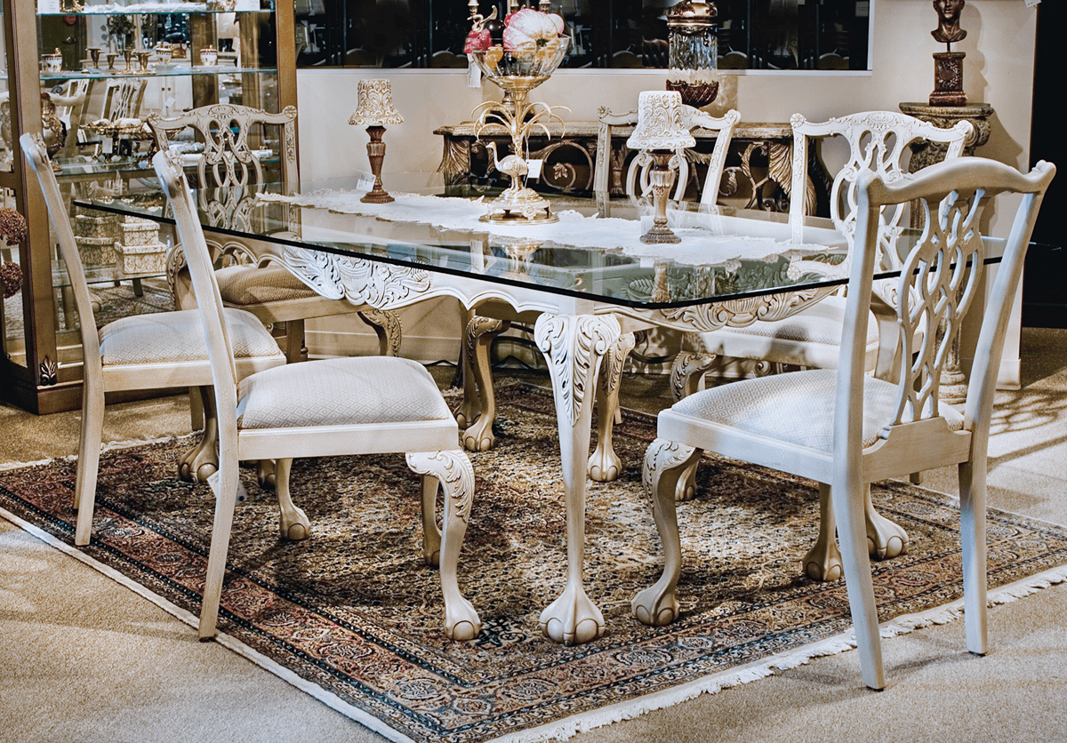 CHIPPENDALE STYLE GLASS TOP DINING TABLE - House of Chippendale