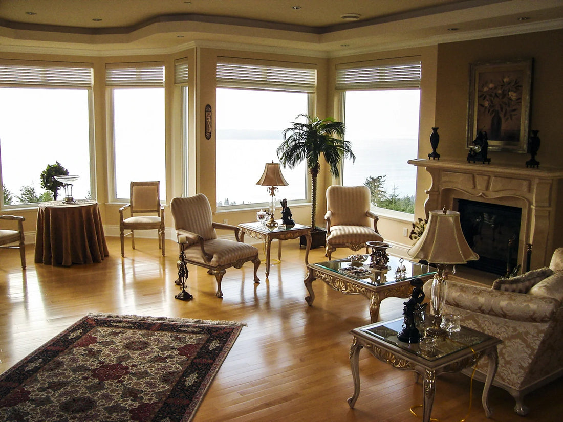 elegant living room with large windows