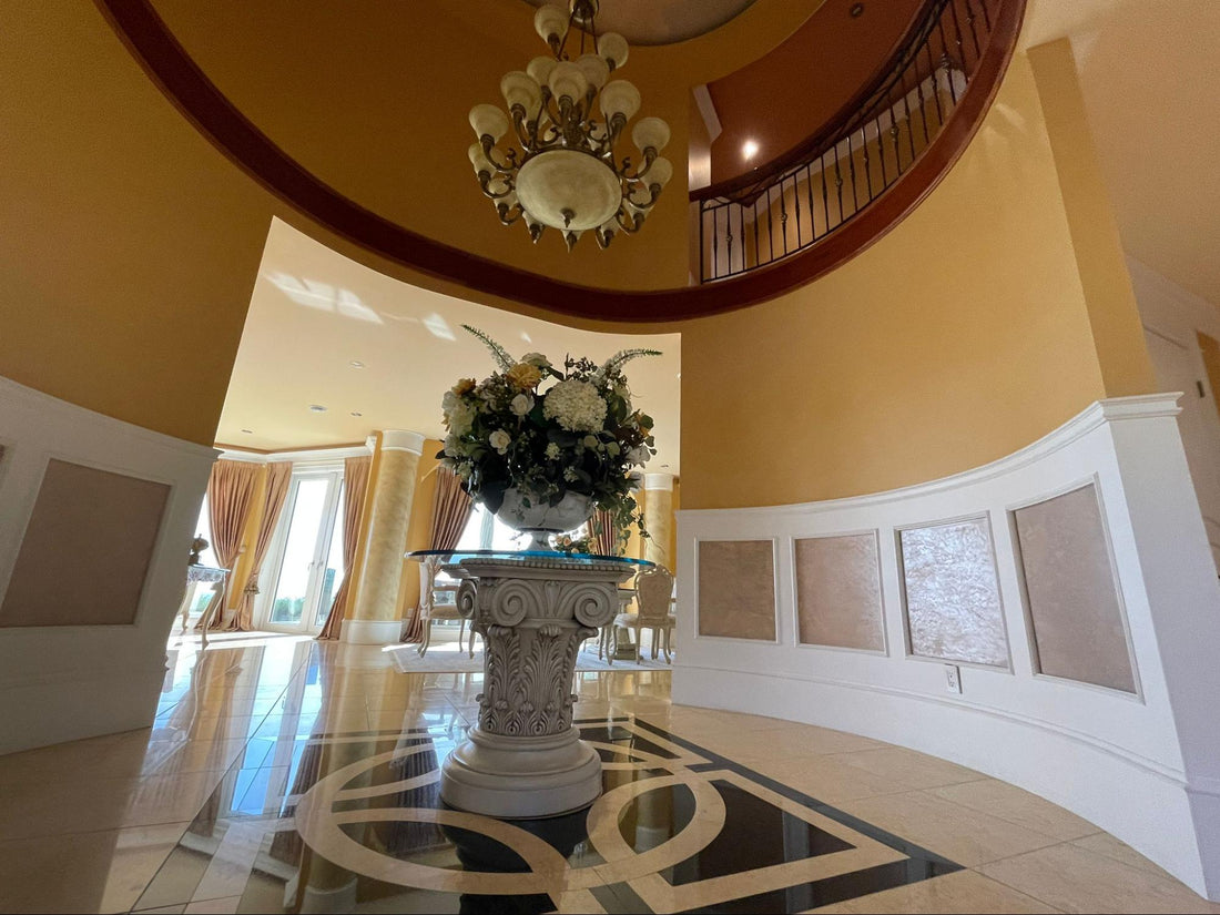 grand foyer with floral decor