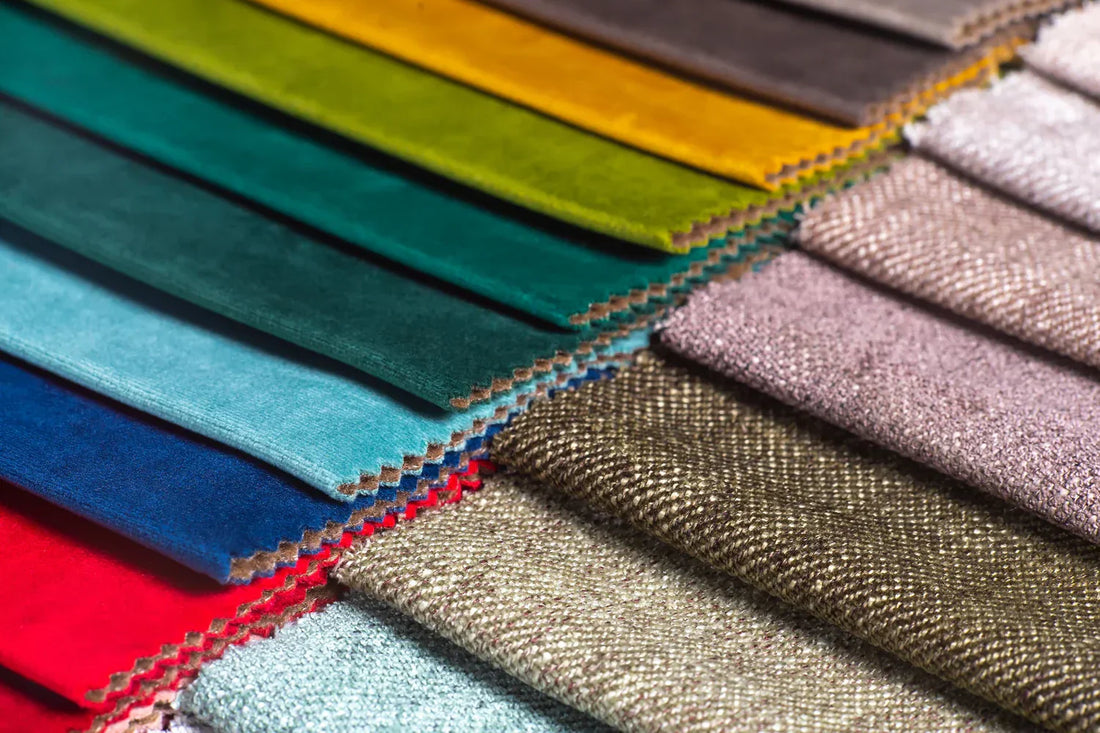 multi colored set of upholstery fabric samples