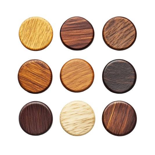 Various wood textures in round sample buttons