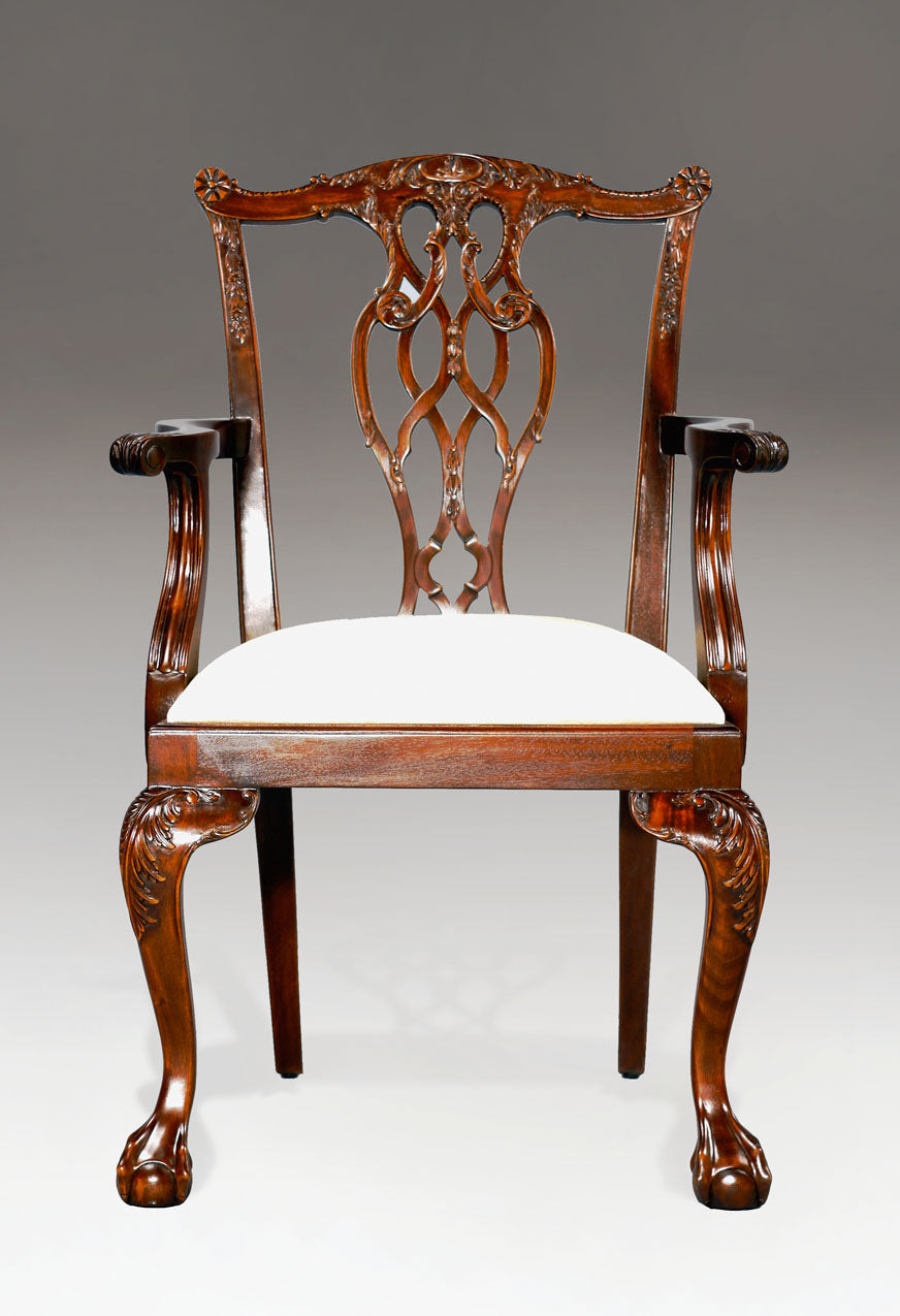 CARVED LION CHIPPENDALE ARM CHAIR