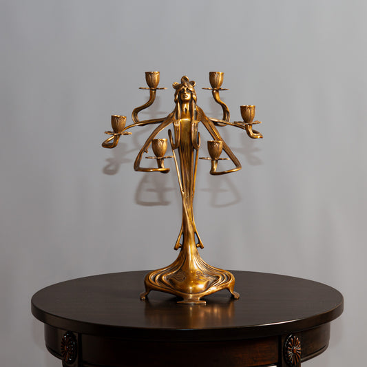 Full view of the Brass Woman Candelabra