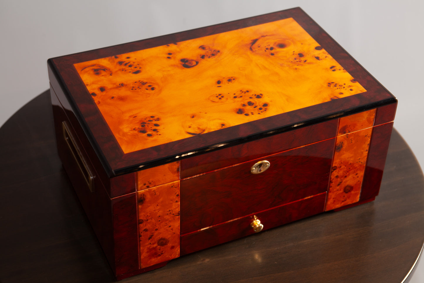 Top view of the Mahogany Walnut Humidor, providing perspective on its construction