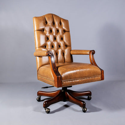 GAINSBOROUGHT LEATHER SWIVEL ARM CHAIR - House of Chippendale