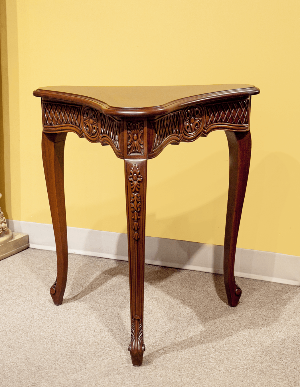 Hand-carved louis xv triangular end table – House of Chippendale