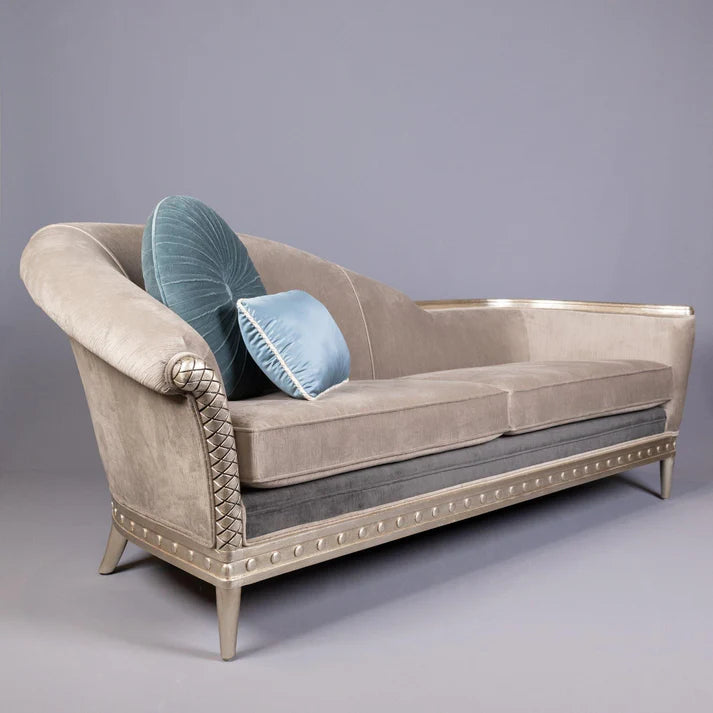 Neoclassic chaise lounge with blue pillows - House of Chippendale