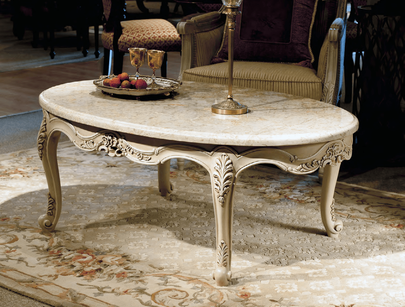 LOUIS XV GLASS/MARBLE TOP COCKTAIL TABLE - House of Chippendale