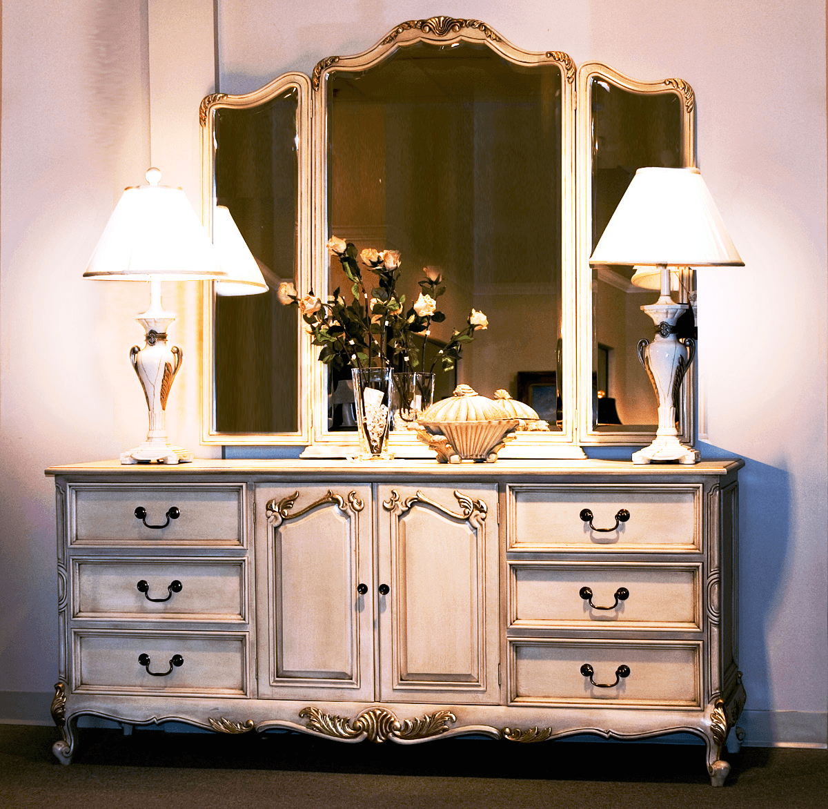 LOUIS XV STYLE SIX DRESSER & MIRROR - House of Chippendale